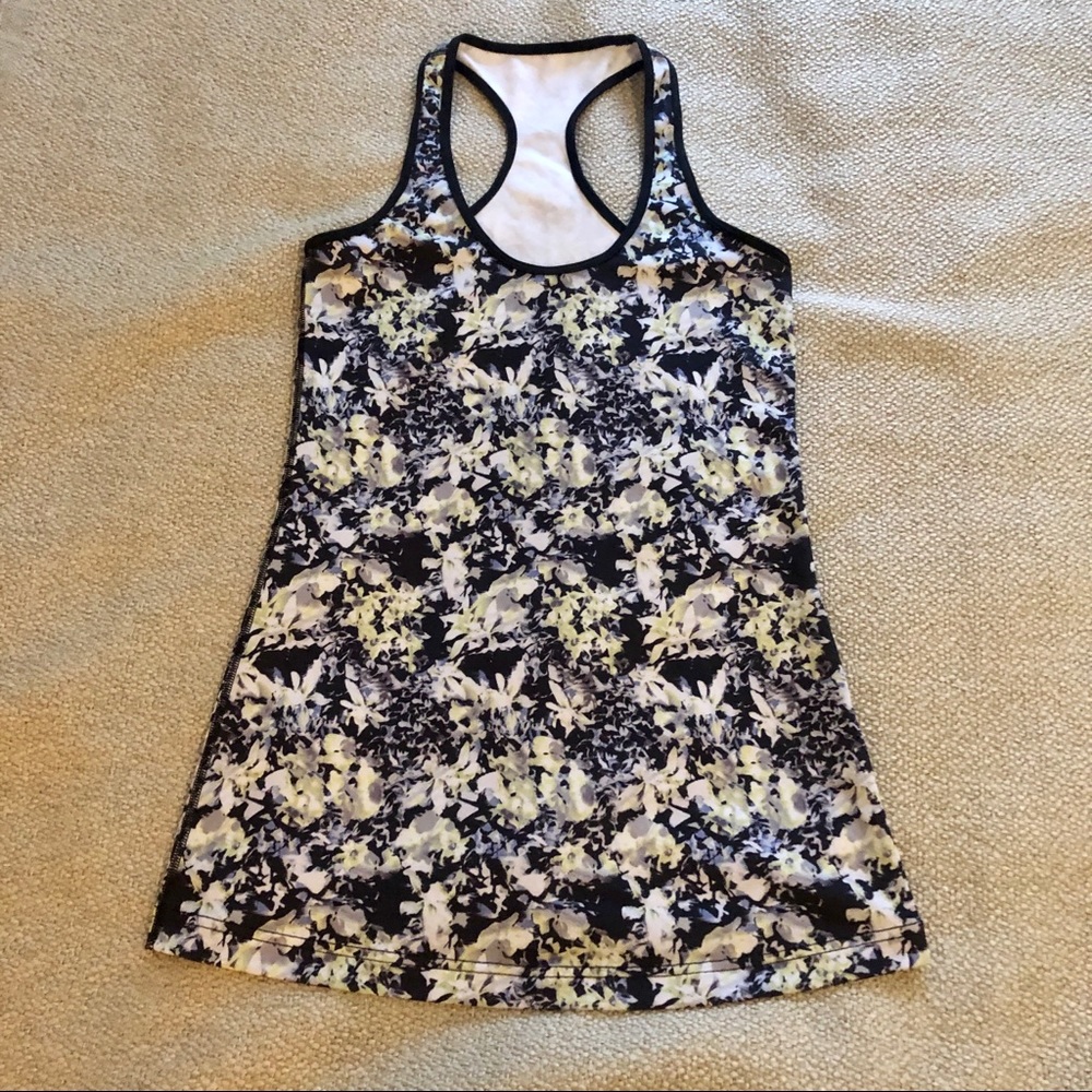 Lululemon Cool Racerback tank size 6 Crosscourt Petal Black Clarity Yellow